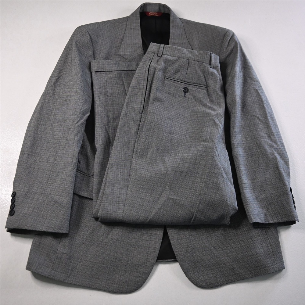 Vtg USA Made‎ Corbin 44S 33x30 Gray Houndstooth Slim Wool Mens Jacket Pants Suit